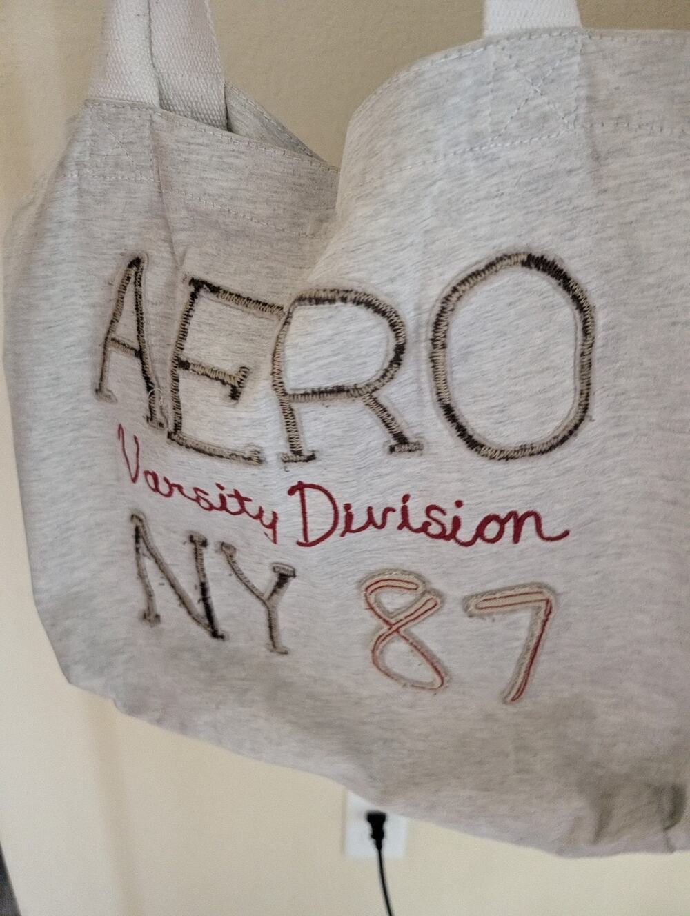 Aeropostale AERO NY 87 Varsity Division Heather Grey Canvas Tote Bag
